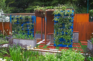 A modern redycled garden with plants and flowers