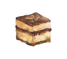 Chocolate cake dessert watercolor painting, PNG file no background