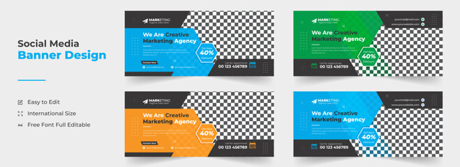 Corporate colorful digital marketing agency business social media cover template bundle, Modern and creative email signature, Fashion sale social media cover design template