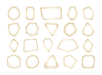 Line design elements with golden gradient for wedding invitation card, different celebration and holidays, poster and banner. Set gold polygonal geometric frames. Luxury decorative lines borders.