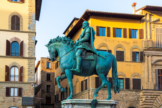 Italy, Tuscany, Florence, Equestrian Monument of Cosimo I on Piazza della Signoria