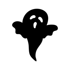 Halloween silhouette black ghost - for cricut, design or decor. Vector illustration, traditional Halloween decorative element. Funny ghost silhouette, isolated on white background.