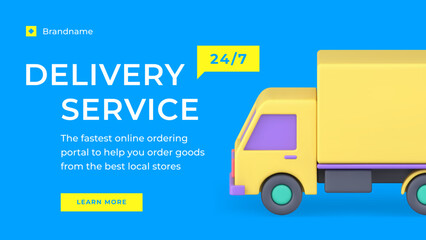 Commercial delivery service transportation moving order web banner realistic 3d icon vector