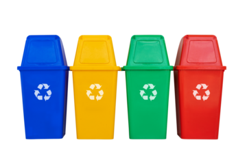 four colorful recycle bins