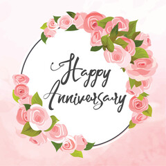 anniversary card with pink flowers frame