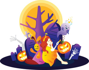 Halloween Backgound Vector Illustration. Halloween Party, Halloween Kids