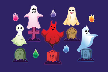 Halloween Ghost, Gravestone and Fire Collection