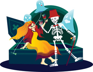 Princess, Skeleton and Ghosts at Halloween Party