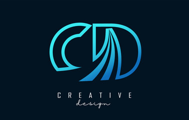 Creative blue letters CD c d logo with leading lines and road concept design. Letters with geometric design.