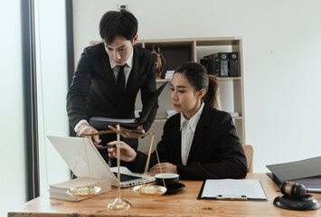 Concepts of Law and Legal services. Lawyer working, law, Lawyers consult with clients.	