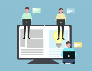 Man and Woman blogging using computer. Website, search, article, network and idea. Vector illustration 