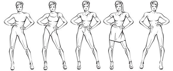 Fashion woman. Female model. Hand drawn fashion lady. Sketch