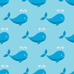 Seamless pattern with whale. Vector illustration