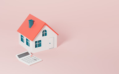 A house and a calculator, calculate the price of a house, 3d rendering.
