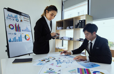 Business team working with digital finance marketing chart,  Business digital technology transformation marketing concept.