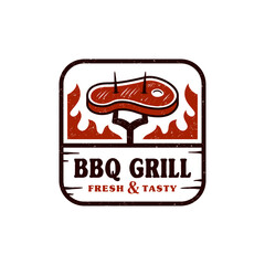 Vintage Rustic Barbecue Bbq Barbeque Steak Meat Grill Label Emblem Stamp Logo Design Vector
