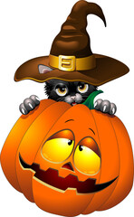 Chat d& 39 Halloween avec un chapeau de sorcière et une citrouille d& 39 Halloween - 2