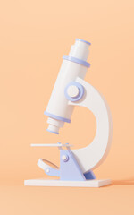 Microscope model with orange background, 3d rendering.