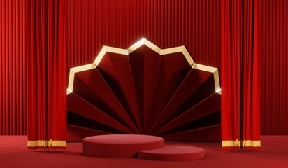3D rendering of blank product background for cream cosmetics Modern red podium background
