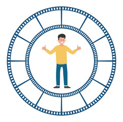 person with hands thumb up in circle film reel frame