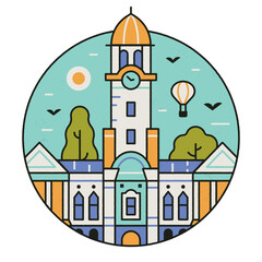 Museum or College Cultural Landmark Circle Icon