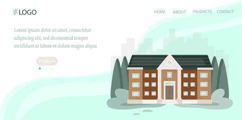 A template for an online store website or a website about education, construction, design. Educational site, home buyer seminar. The building of administration, education, museum.