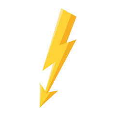 yellow lightning bolt flash and thunder icon cartoon style isolated on white background.