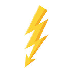 yellow lightning bolt flash and thunder icon cartoon style isolated on white background.