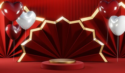 3D rendering of blank product background for cream cosmetics Modern red podium background