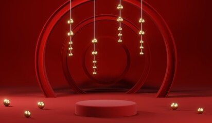3D rendering of blank product background for cream cosmetics Modern red podium background