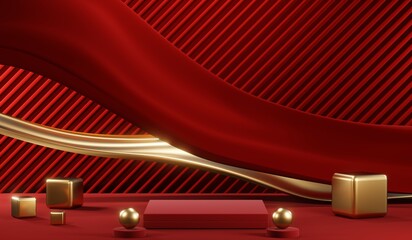 3D rendering of blank product background for cream cosmetics Modern red podium background