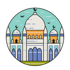 Muslim Mosque Center Circle Icon in Line Art