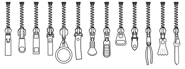 zipper puller lock icon set vector illustration