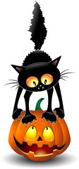 Kat leuk Halloween karakter Cartoon staande op een pompoen