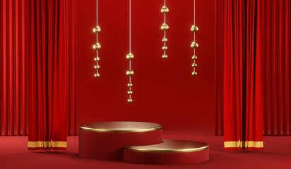3D rendering of blank product background for cream cosmetics Modern red podium background