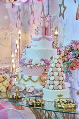 confectionery, cakes, pastries with cream and marzipan