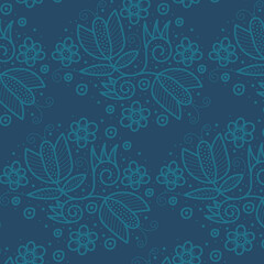decorative floral seamless pattern on blue background. perfect for batik design, fashion, textile fabric, cover, or background