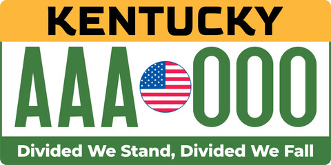 Vehicle license plates marking in Kentucky in United States of America, Car plates. Vehicle license numbers of different American states. Vintage print for tee shirt graphics,sticker and poster