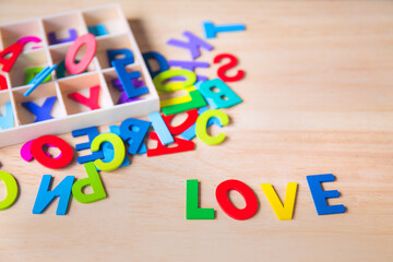 Abstract empty note with Red and Pink Heart Knitting on wood background. valentine greeting card copy space for add text message. With Love.