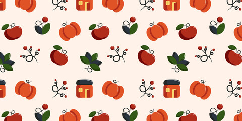 Autumn, seamless pattern with different leaves and plants