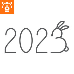 Obraz premium Happy new year 2023 line icon, outline style icon for web site or mobile app, number and year, chinese new year vector icon, simple vector illustration, vector graphics with editable strokes.