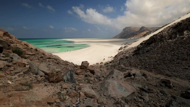 One of the most beautiful lagoons on the island of Socotra. A dream tourist destination. Detwah lagoon, Socotra Island, Yemen. Timelapse shot