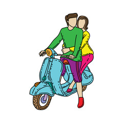 couple in love riding old scooter. 