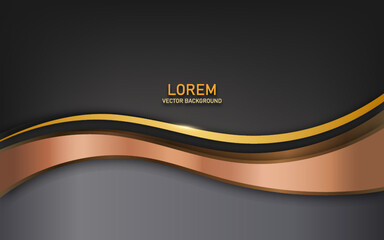 luxury bronze waves shapes and golden lines with light effect on dark background. vector illustration