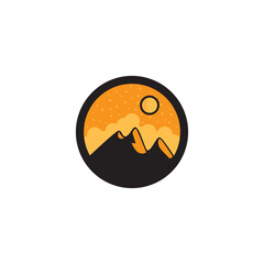 mountain panorama with moon, sky and stars vector logo design 