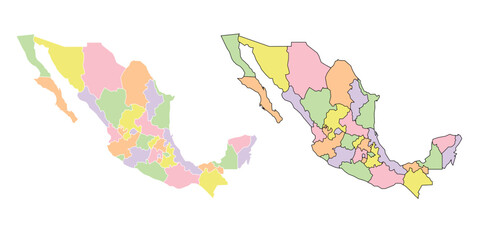 Mexico political map. Low detailed. Cartoon style. Pastel colours. Vector editable