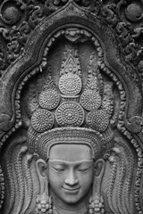 Stone carvings of angels, Apsara, a lady in ancient Khmer art and Hinduism.
