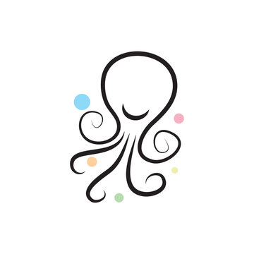 silhouette of a smiling octopus and colorfull bubbles vector ilustration