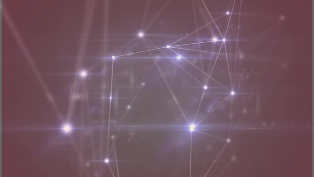 Animation of light beams moving through lines connecting dots on digital interface