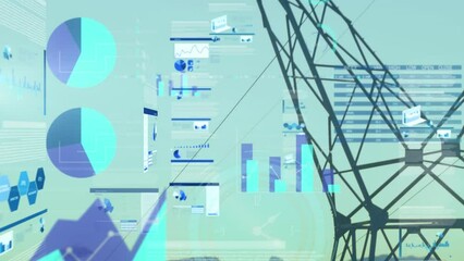 Animation of neon ticking clock and screens with data processing over mobile tower - Powered by Adobe